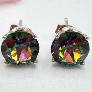 Watermelon Heliotrope Rhinestone Stud Earrings Silver Prong Set Mystic Fire